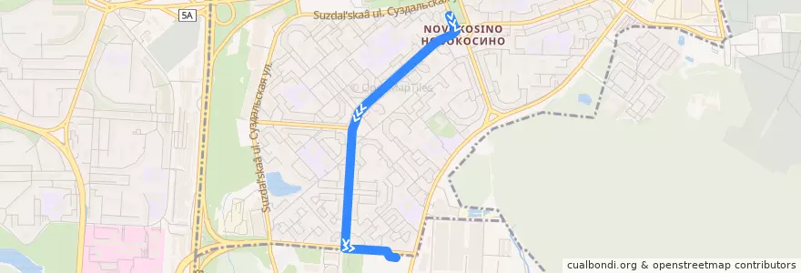 Mapa del recorrido Автобус 21к: метро "Новокосино" - 3-й микрорайон Новокосина de la línea  en Eastern Administrative Okrug.