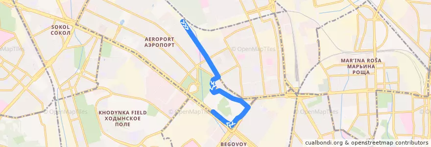 Mapa del recorrido Автобус 22к: Улица 8 марта - Метро "Динамо" de la línea  en район Аэропорт.
