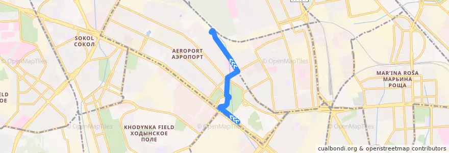 Mapa del recorrido Автобус 22к: Метро "Динамо" - Улица 8 марта de la línea  en район Аэропорт.