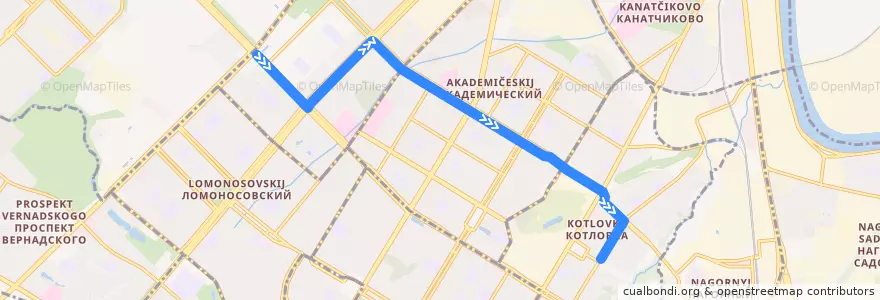 Mapa del recorrido Автобус 434: Метро Университет - Нагорный бульвар de la línea  en Юго-Западный административный округ.