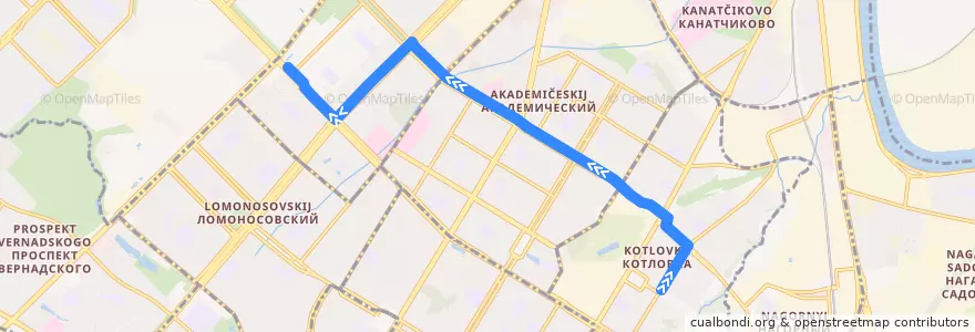 Mapa del recorrido Автобус 434: Нагорный бульвар - Метро Университет de la línea  en South-Western Administrative Okrug.