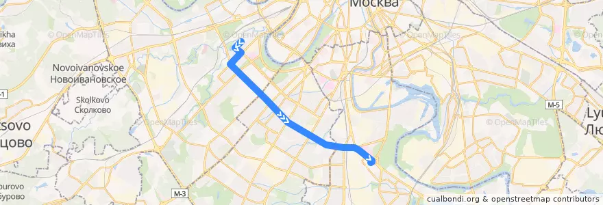 Mapa del recorrido Автобус 487: Улица Довженко => Метро «Каширская» de la línea  en Москва.