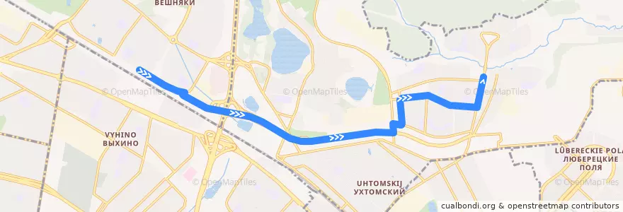 Mapa del recorrido Автобус 417: метро Выхино - 4-й микрорайон Кожухова de la línea  en Östlicher Verwaltungsbezirk.