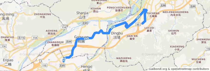 Mapa del recorrido 新北市 藍43 三峽-捷運永寧站(往捷運永寧站) de la línea  en Nuevo Taipéi.