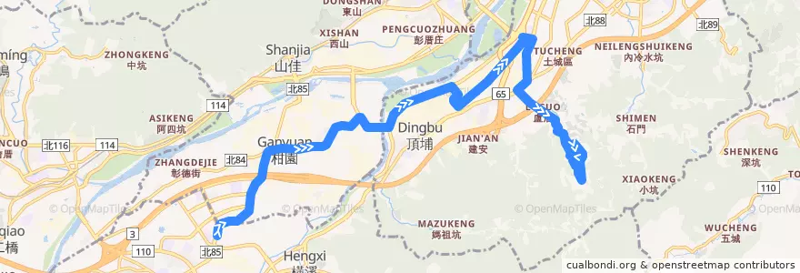Mapa del recorrido 新北市 藍43延 三峽-南天母廣場(往南天母廣場) de la línea  en تايبيه الجديدة.