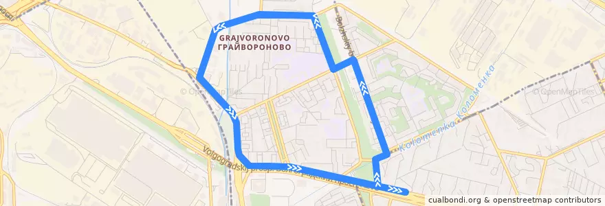 Mapa del recorrido Автобус 405: Метро "Текстильщики" - учебный комбинат de la línea  en район Текстильщики.