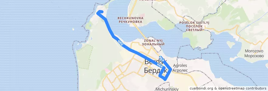 Mapa del recorrido Маршрутное такси 13: Вокзал – Санаторий Бердский de la línea  en городской округ Бердск.