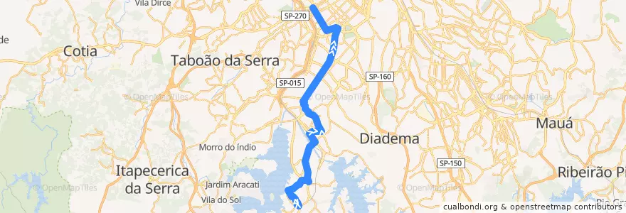 Mapa del recorrido 637J-10 Pinheiros de la línea  en São Paulo.