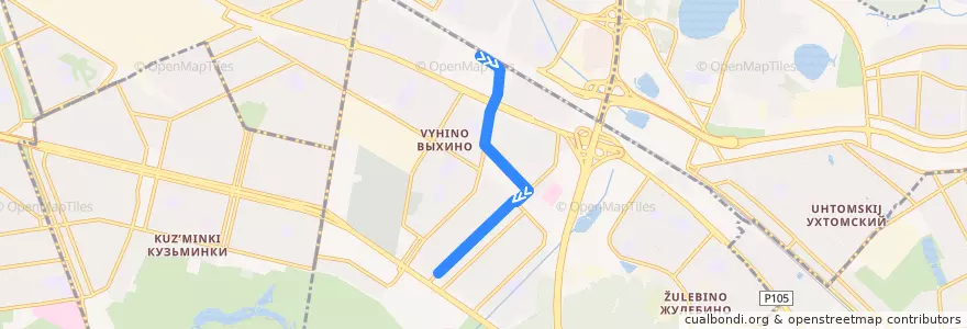 Mapa del recorrido Автобус 410: Метро "Выхино" - Самаркандский бульвар de la línea  en район Выхино-Жулебино.