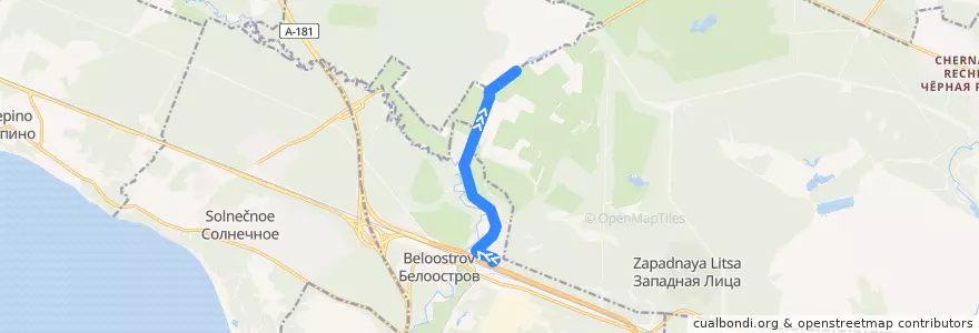 Mapa del recorrido Автобус № 494: станция Белоостров => 2-е озеро de la línea  en Oblast' di Leningrado.
