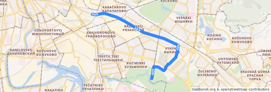 Mapa del recorrido Автобус №429: Хохловка - Кузьминский парк de la línea  en Юго-Восточный административный округ.