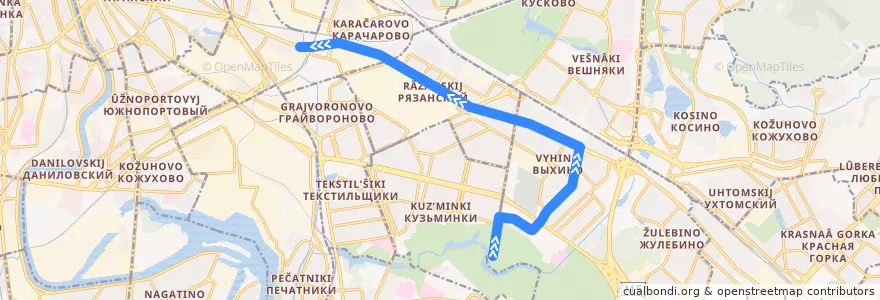 Mapa del recorrido Автобус №429: Кузьминский парк - Хохловка de la línea  en Юго-Восточный административный округ.
