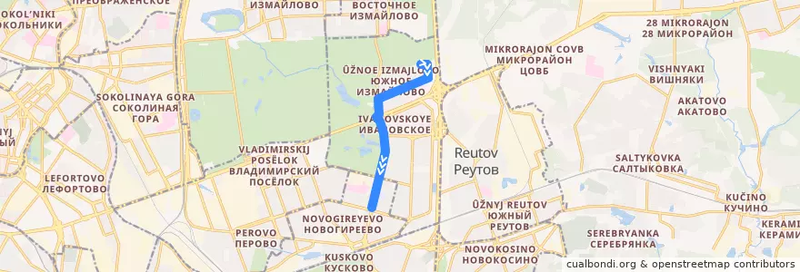 Mapa del recorrido Автобус 505: Измайлово Южное - Метро Новогиреево de la línea  en район Ивановское.