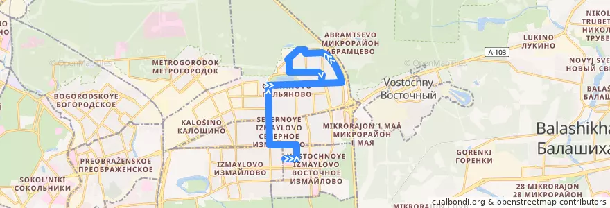 Mapa del recorrido Автобус С7: Верхняя Первомайская улица => Уссурийская улица de la línea  en Восточный административный округ.