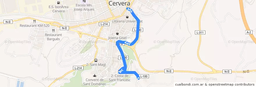 Mapa del recorrido Servei de transport de viatgers Nucli Antic - 1 de la línea  en Cervera.
