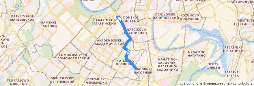 Mapa del recorrido Автобус 317: Метро "Ленинский Проспект" - Метро "Нагорная" de la línea  en Юго-Западный административный округ.
