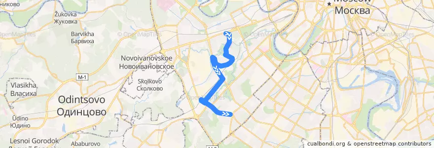 Mapa del recorrido Автобус 329: Метро "Славянский бульвар" - Метро "Юго-Западная" de la línea  en Западный административный округ.