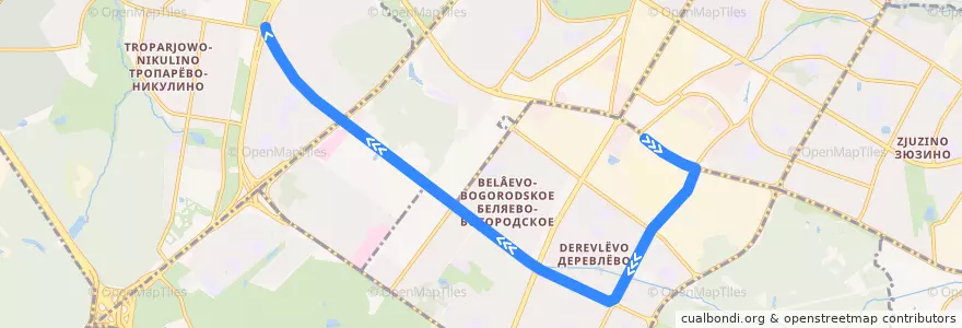 Mapa del recorrido Автобус 404: Метро «Калужская» => Метро «Юго-Западная» de la línea  en Юго-Западный административный округ.