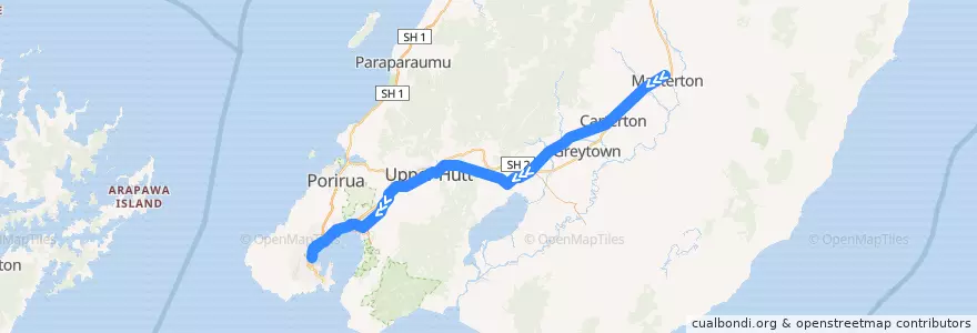 Mapa del recorrido Wairarapa Connection: Masterton => Wellington de la línea  en Wellington.