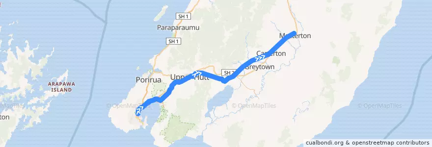 Mapa del recorrido Wairarapa Connection: Wellington => Masterton de la línea  en ウェリントン.