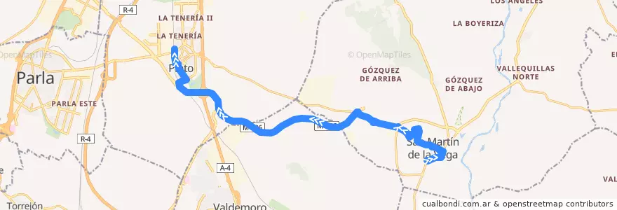 Mapa del recorrido 413 San Martín de la Vega - Pinto de la línea  en Comunidade de Madrid.