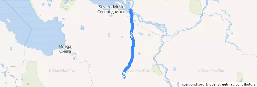 Mapa del recorrido Поезд № 6524: Обозерская — Архангельск de la línea  en Архангельская область.