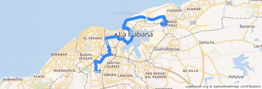Mapa del recorrido Ruta A68 Palatino => Ave. Puerto => Bahia de la línea  en La Habana.