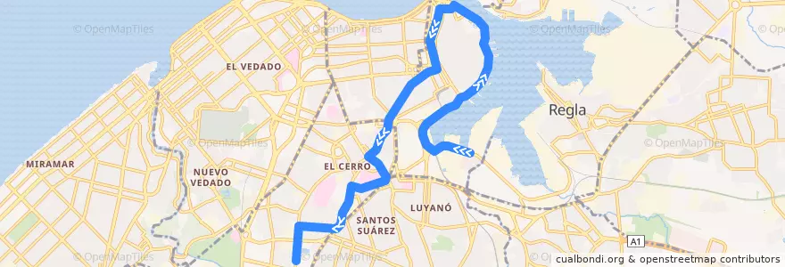 Mapa del recorrido Ruta A16 Puerto =>Palatino de la línea  en Гавана.