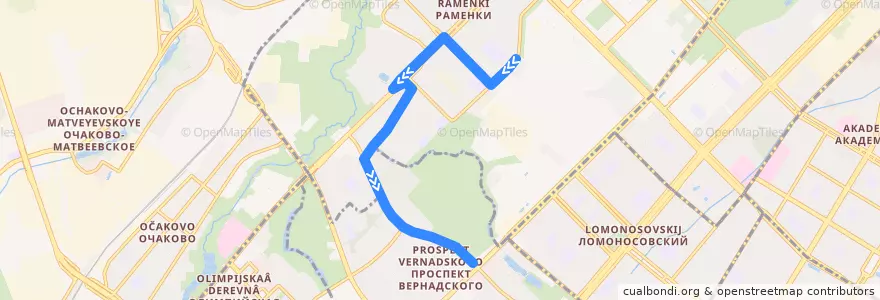 Mapa del recorrido Автобус 494: Шуваловский квартал - Метро Проспект Вернадского de la línea  en Западный административный округ.