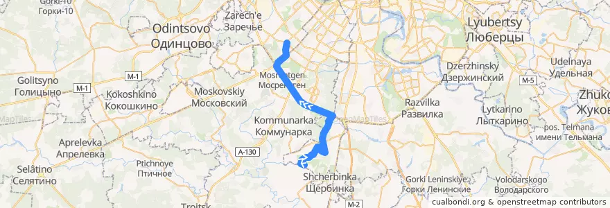 Mapa del recorrido Автобус 877: Остафьевская улица - метро "Юго-Западная" de la línea  en Moscow.