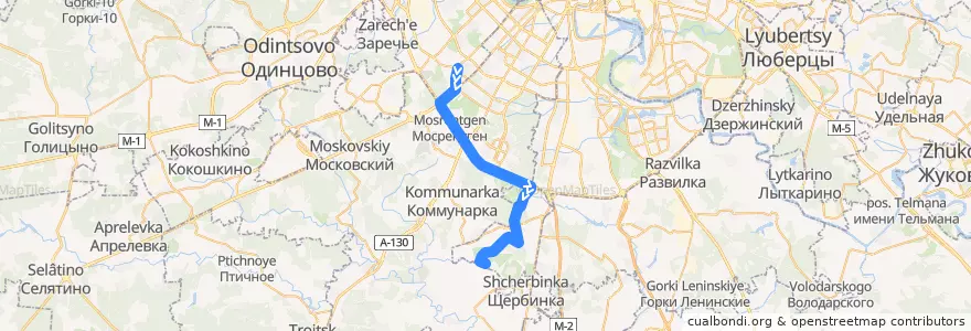 Mapa del recorrido Автобус 877: Метро "Юго-Западная" - Остафьевская улица de la línea  en Moskou.