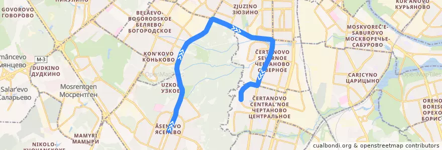Mapa del recorrido Автобус 977: Метро "Ясенево" - Битцевская аллея de la línea  en Moskau.