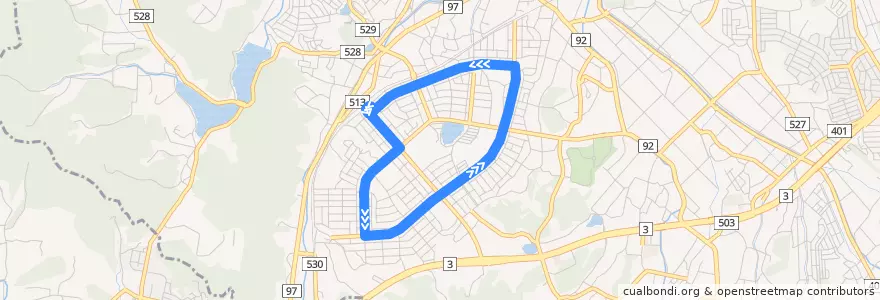 Mapa del recorrido 日の里循環線 de la línea  en 宗像市.