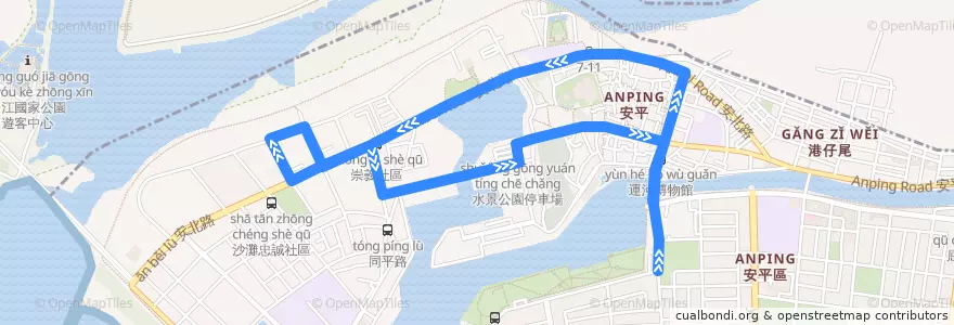 Mapa del recorrido 77-1路(安平假日環線公車) de la línea  en 安平區.