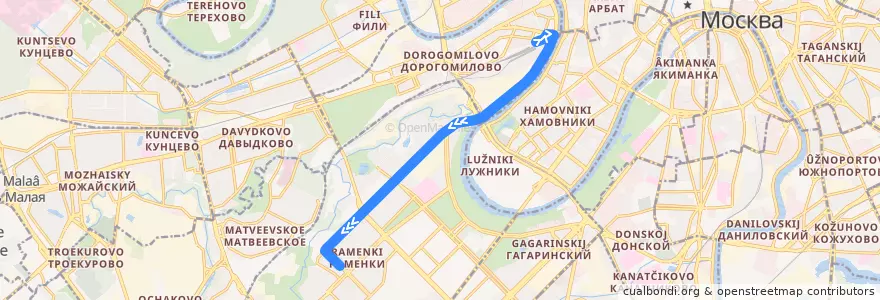 Mapa del recorrido Автобус 394: Киевский вокзал - Раменский бульвар de la línea  en Москва.