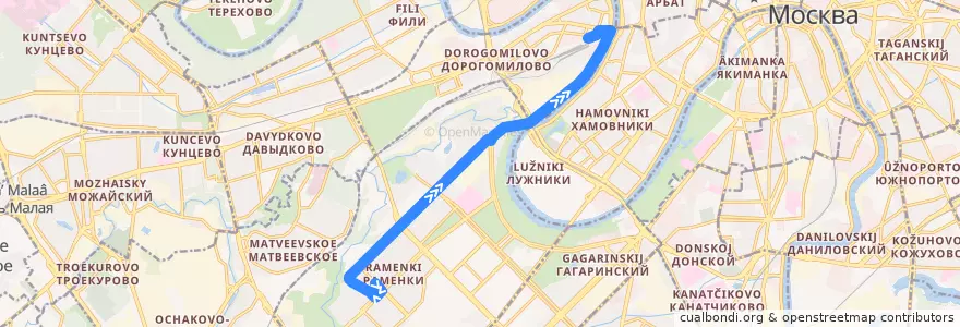 Mapa del recorrido Автобус 394: Раменский бульвар - Киевский вокзал de la línea  en Москва.