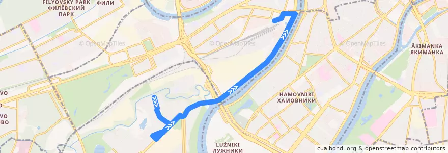 Mapa del recorrido Автобус 320: 2-й Мосфильмовский переулок - Киевский вокзал de la línea  en Москва.