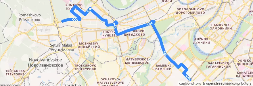 Mapa del recorrido Автобус 464: Метро "Университет" - МКАД de la línea  en Западный административный округ.