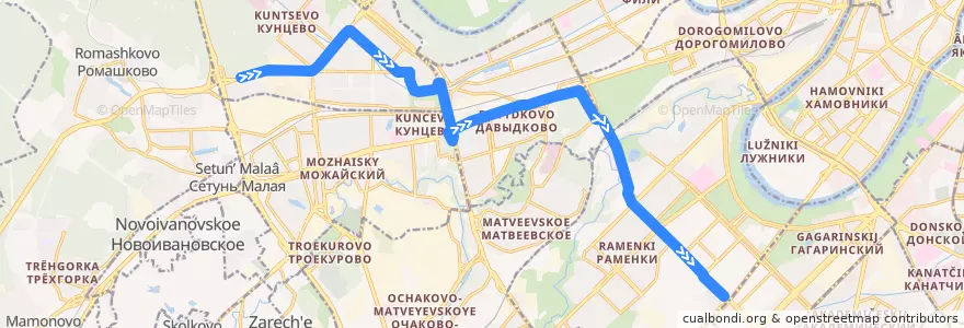 Mapa del recorrido Автобус 464: МКАД - Метро "Университет" de la línea  en Западный административный округ.