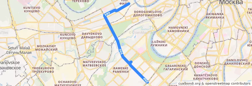Mapa del recorrido Автобус 470: Метро «Университет» => Метро «Фили» de la línea  en Западный административный округ.