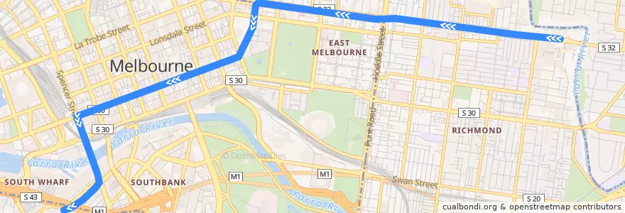 Mapa del recorrido Tram 12d: Victoria Gardens Shopping Centre => Southbank Depot de la línea  en ビクトリア.