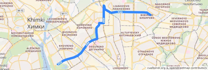 Mapa del recorrido Автобус 284: Метро «Речной вокзал» => Улица Конёнкова de la línea  en Москва.