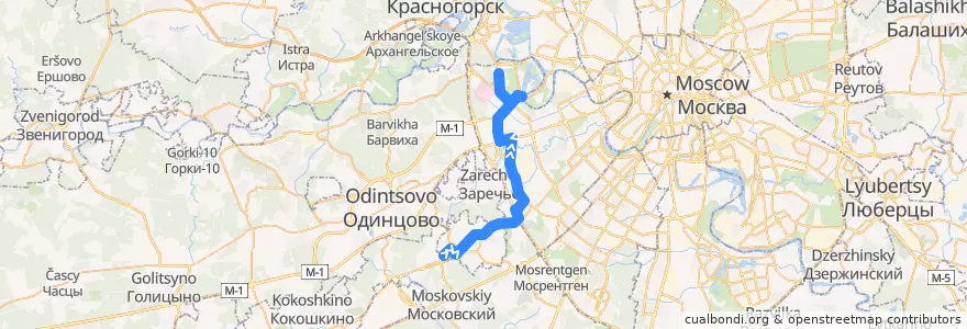 Mapa del recorrido Автобус 554: Улица Федосьино - Крылатское de la línea  en Западный административный округ.