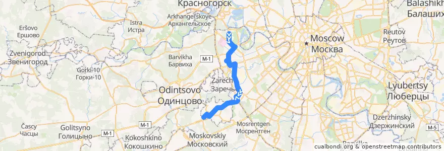 Mapa del recorrido Автобус 554: Крылатское - Улица Федосьино de la línea  en Western Administrative Okrug.
