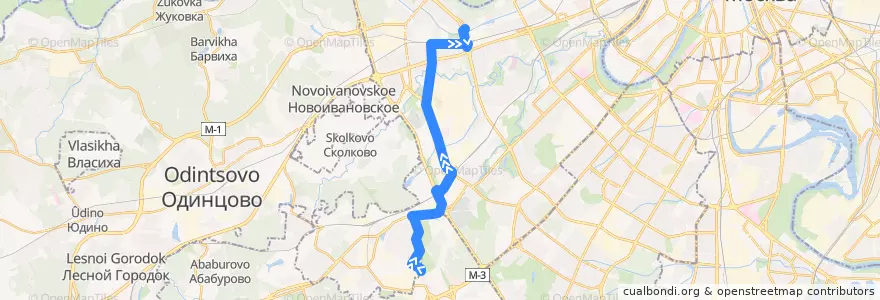 Mapa del recorrido Автобус 575: 5-й микрорайон Солнцево - Метро "Кунцевская" de la línea  en Западный административный округ.