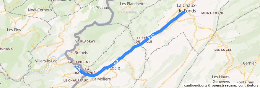 Mapa del recorrido TER 10 : Besançon => Morteau => La Chaux-de-Fonds de la línea  en Neuchâtel.