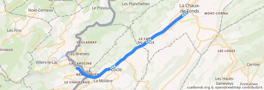 Mapa del recorrido TER 10 : La Chaux-de-Fonds => Morteau => Besançon de la línea  en Neuchâtel.