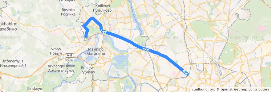 Mapa del recorrido Автобус 456: Белорусский вокзал - 8-й микрорайон Митина de la línea  en Москва.