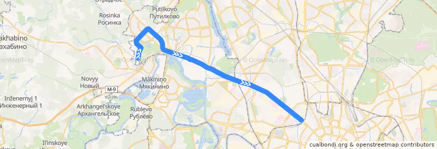 Mapa del recorrido Автобус 456: 8-й микрорайон Митина - Белорусский вокзал de la línea  en Москва.