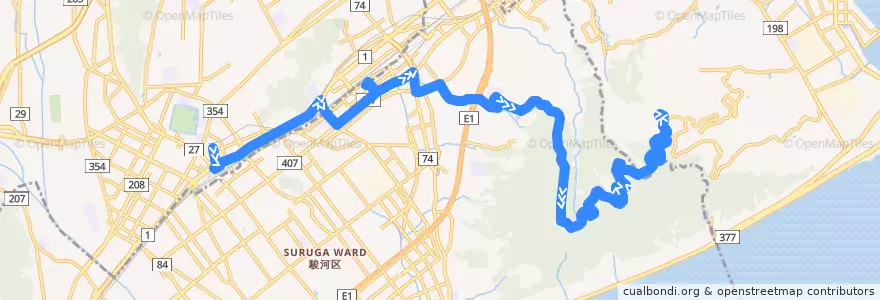 Mapa del recorrido 日本平線 de la línea  en 駿河区.